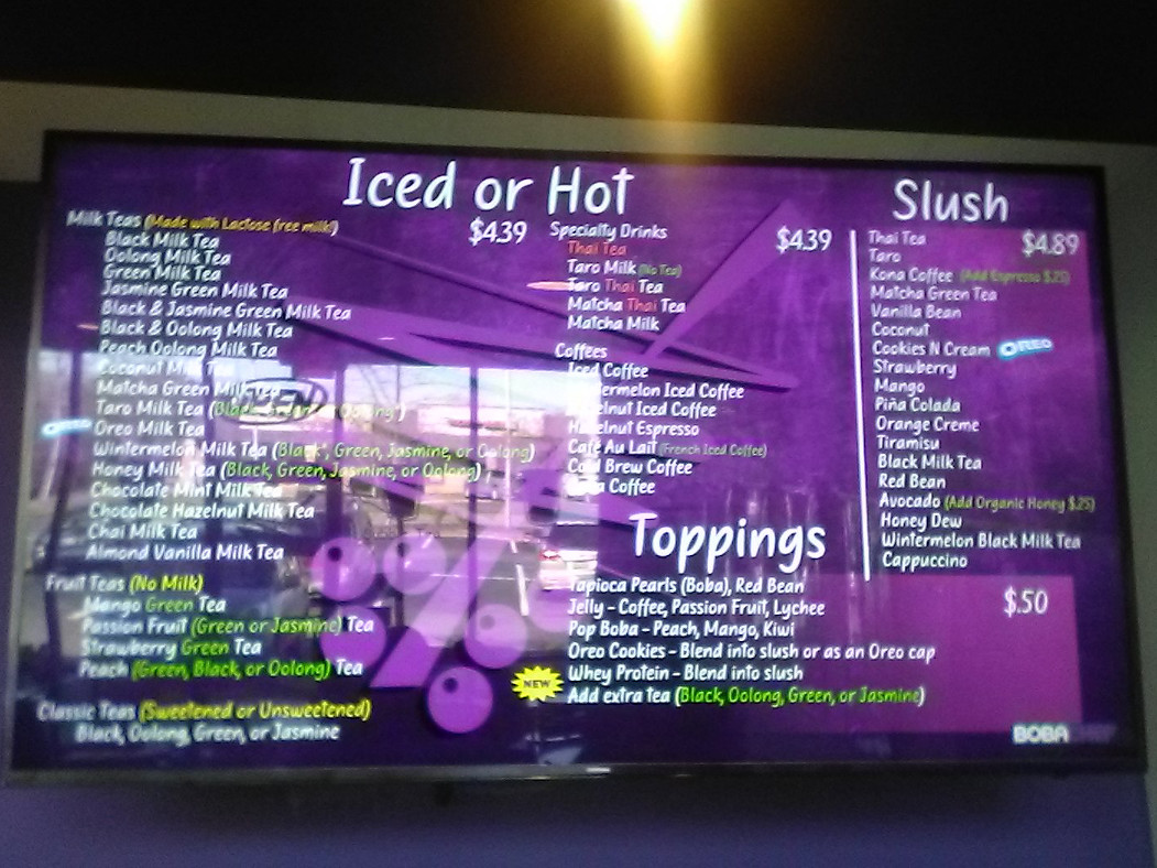 Boba Chef Menu as of March 2020