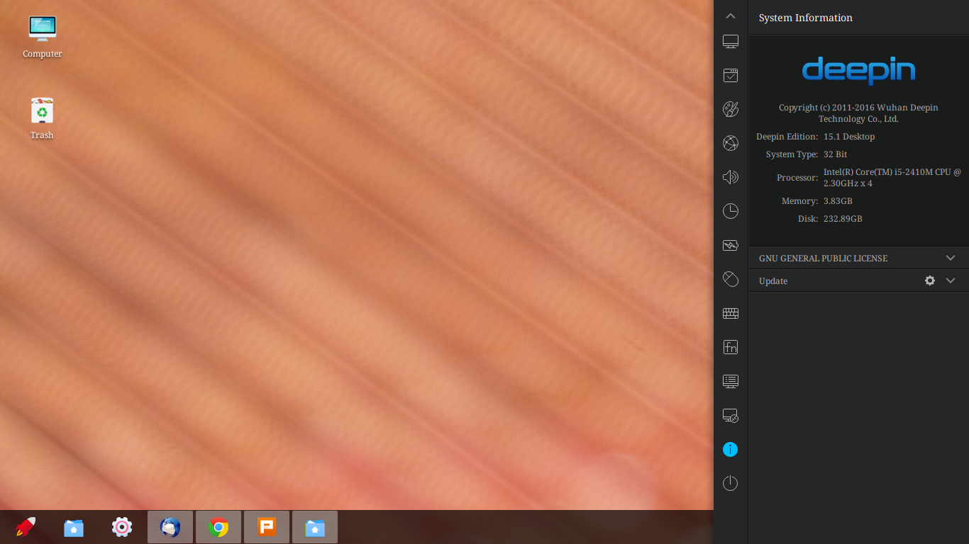 Deepin desktop with HTML Settings