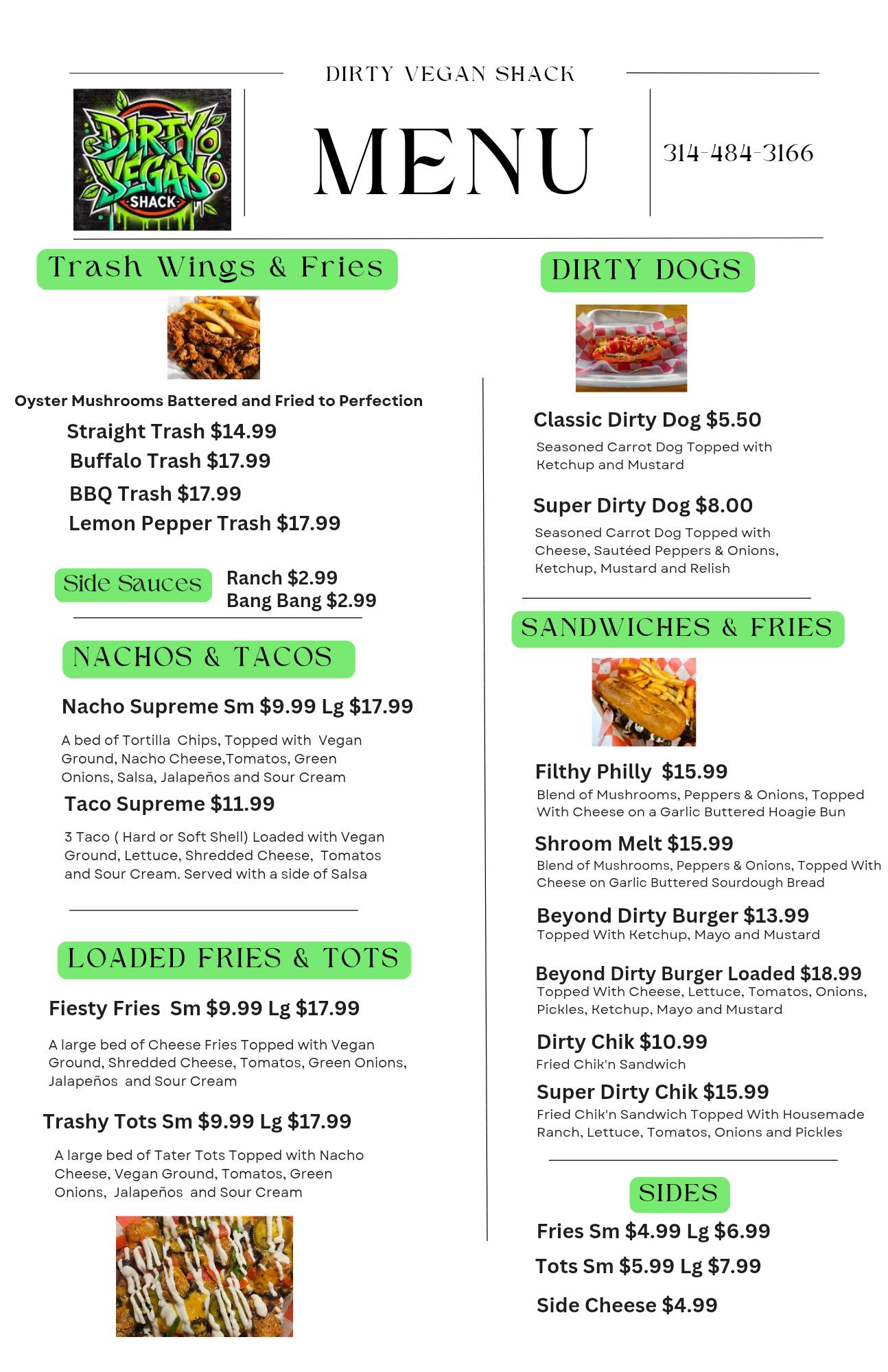 Dirty Vegan Shack Dirty Vegan Shack menu