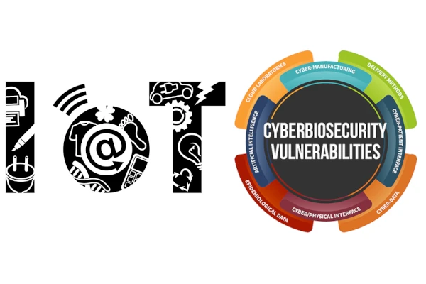 Internet of Things graphic and Cyberbiosecurity vulnerabilities