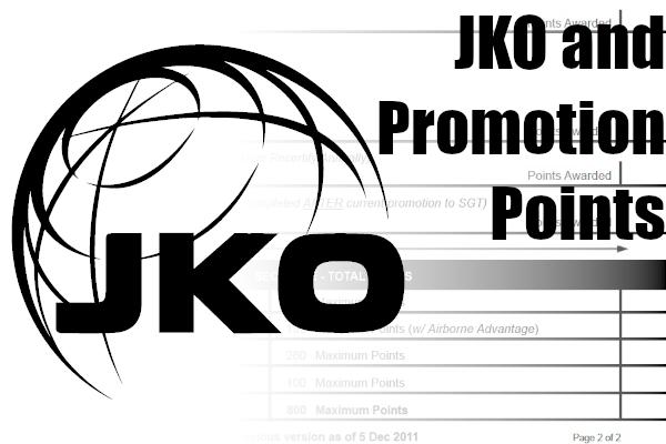 Joint Knowledge Online (JKO) logo and promotion point worksheet (PPW)
