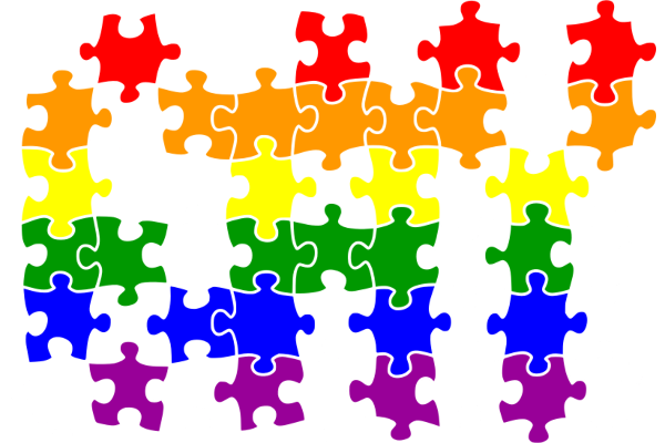 'GAY' in LGBT flag puzzle pieces