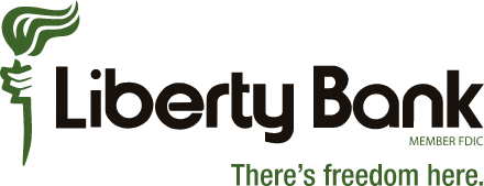 Liberty Bank & Trust logo and tagline 'There's freedom here'