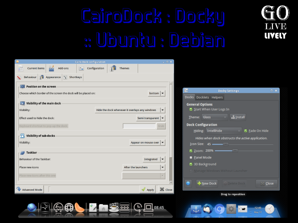 Graphic comparing Cairo Dock to Docky with the analogy of Cairo Dock is to Docky what Ubuntu is to Debian 