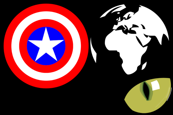 Captain America shield, Africa, and an eye