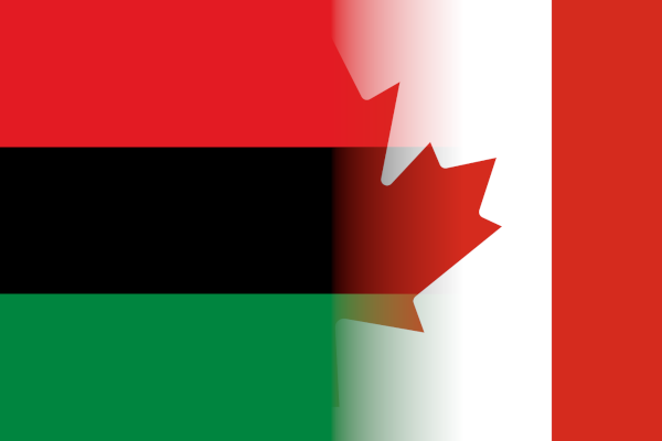 Pan-African flag fading into Canadian flag