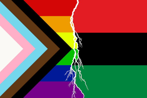 LGBT Pride Progress flag fades into Pan-African flag