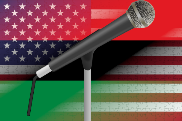 Dynamic mic, Pan-African flag, and US flag