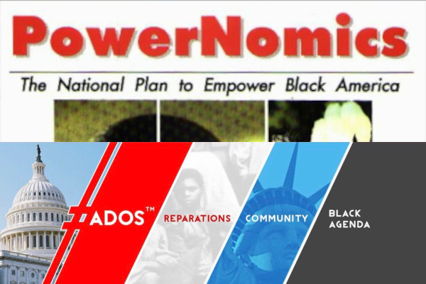 PowerNomics book cover and American Descendants of Slaves (ADOS) banner