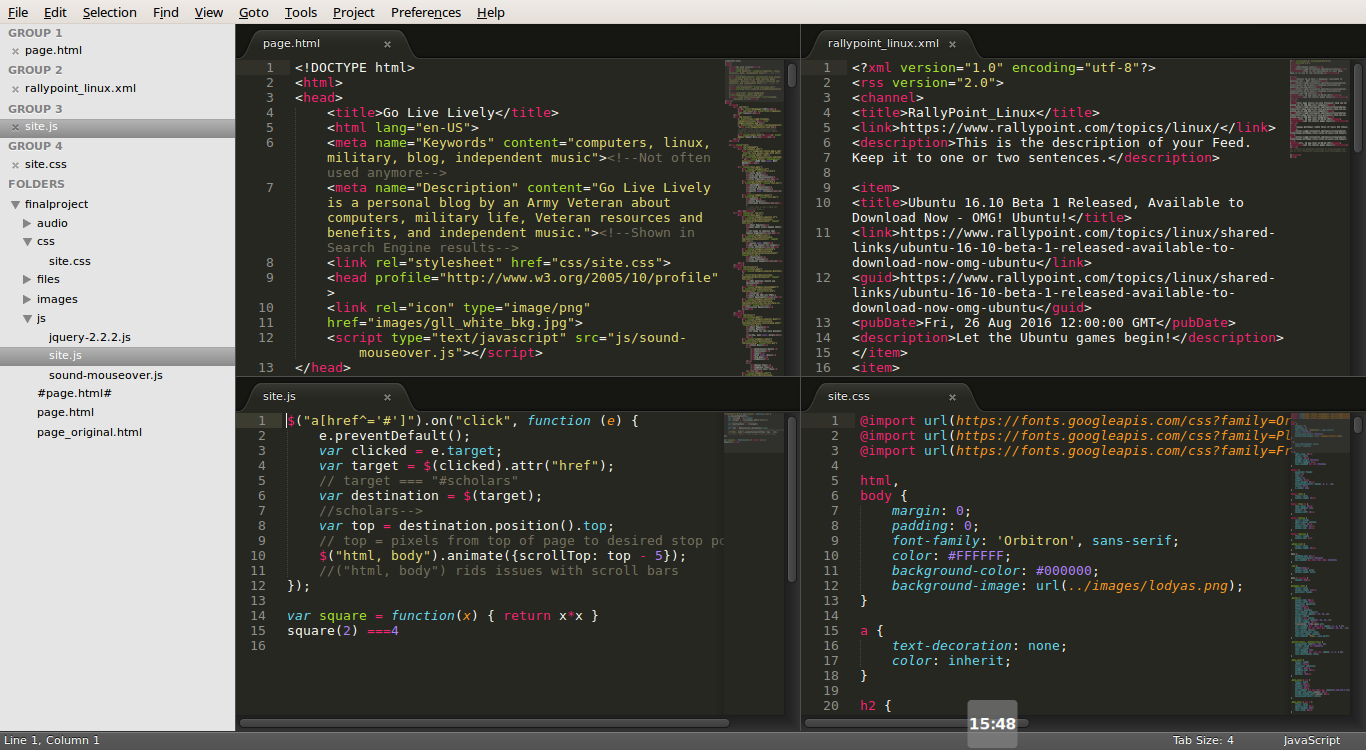 Sublime Text screenshot with grid view