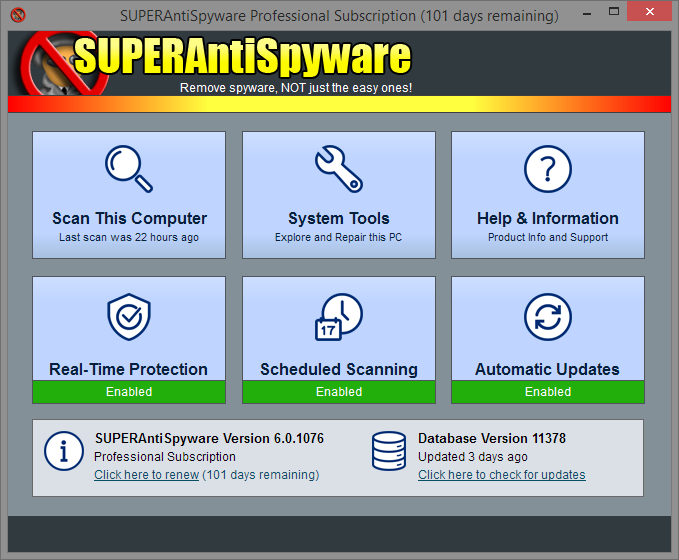 Super Anti Spyware main window screenshot