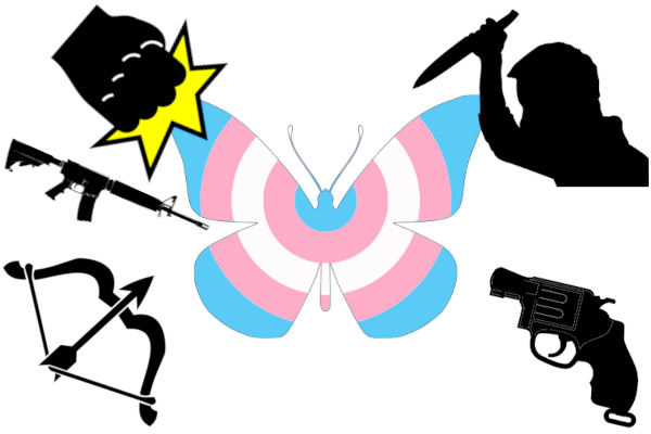 Weapons against a Trans pride butterfly