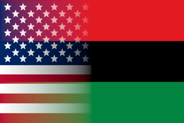 US Flag fading into the Pan-African flag