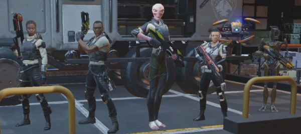 Chimera Squad Characters Godmother, Blueblood, Verge, Terminal, and an Android